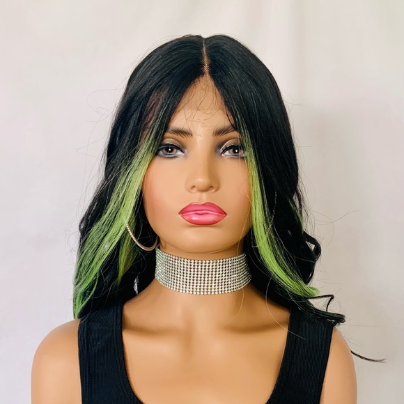 A Gorgeous Black/Green Premium Fiber Lace Front Wig for Daily Wear or Costumes - Picture 13 of 16